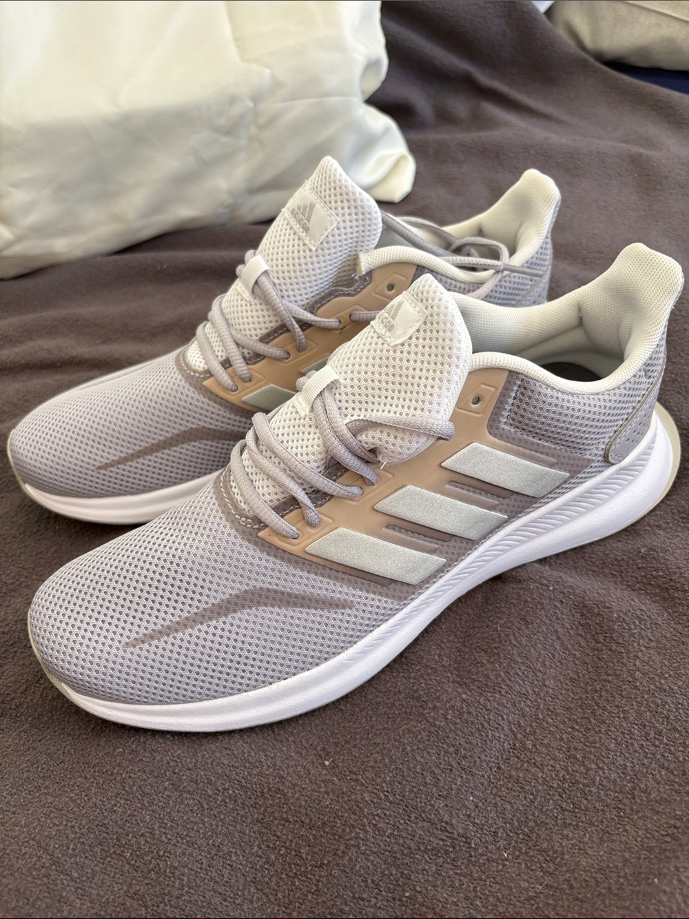 adidas Light Gray and Taupe Mesh Running Sneakers